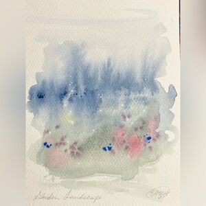 Original Watercolor Garden painting Landscape tree Art dreamy decor Artettina US